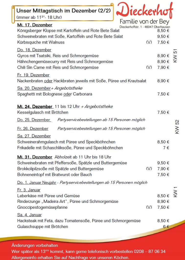 unsere wechselnden Mittagstischangebote